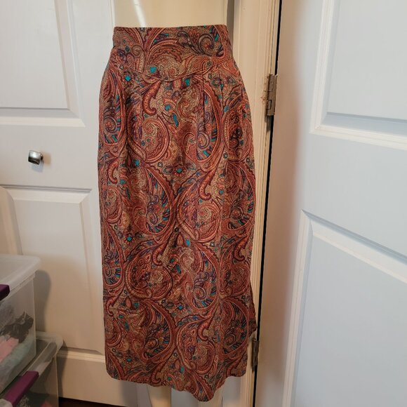 Contemporary Classics Red Floral Paisley Print Midi Tea Length Skirt - Picture 5 of 16